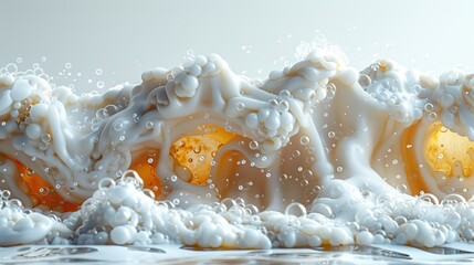 A realistic modern illustration of Beer Foam isolated on transparent background. A white soap froth texture with bubbles, seamless border, foamy frame, a seawave or ocean wave, laundry detergent - obrazy, fototapety, plakaty