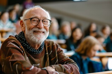 Portrait of a smiling senior man studying at university