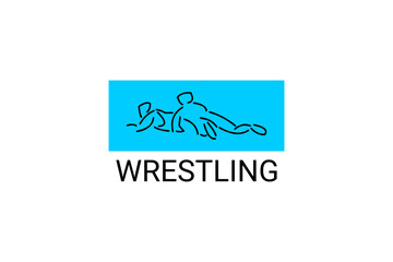 wrestling sport vector line icon. athlete fight with wrestling style sport pictogram, vector illustration.
