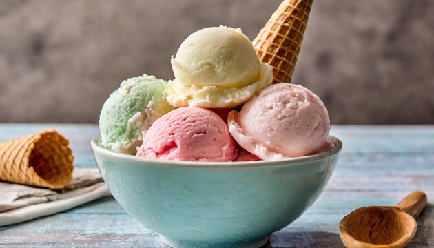 scoops of creamy pastel colored ice cream arranged beautifully in a bowl or cone set against a soft pastel background background image
