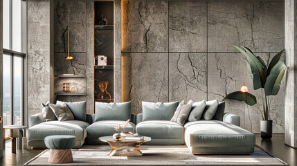 Contemporary Living Room Elegance, White Sofa and Modern Furniture, Luxurious Interior Design