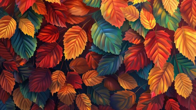 Autumn leaves background, close-up illustration, digital art