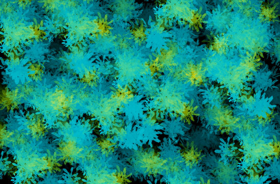 abstract fractal blue and yellow on dark green background