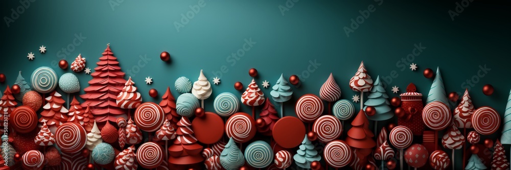 Poster a collection of stylized red and green trees creates a magical christmas display