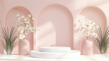 Background with empty podium mockup for product presentation in pastel colors