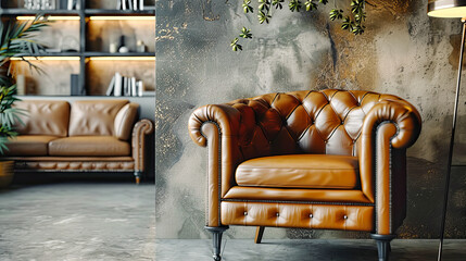 Vintage Inspired Living Room, Leather Sofa and Classic Wooden Furniture, Elegant and Comfortable Design