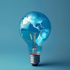A light bulb with a globe on top of it that has the word