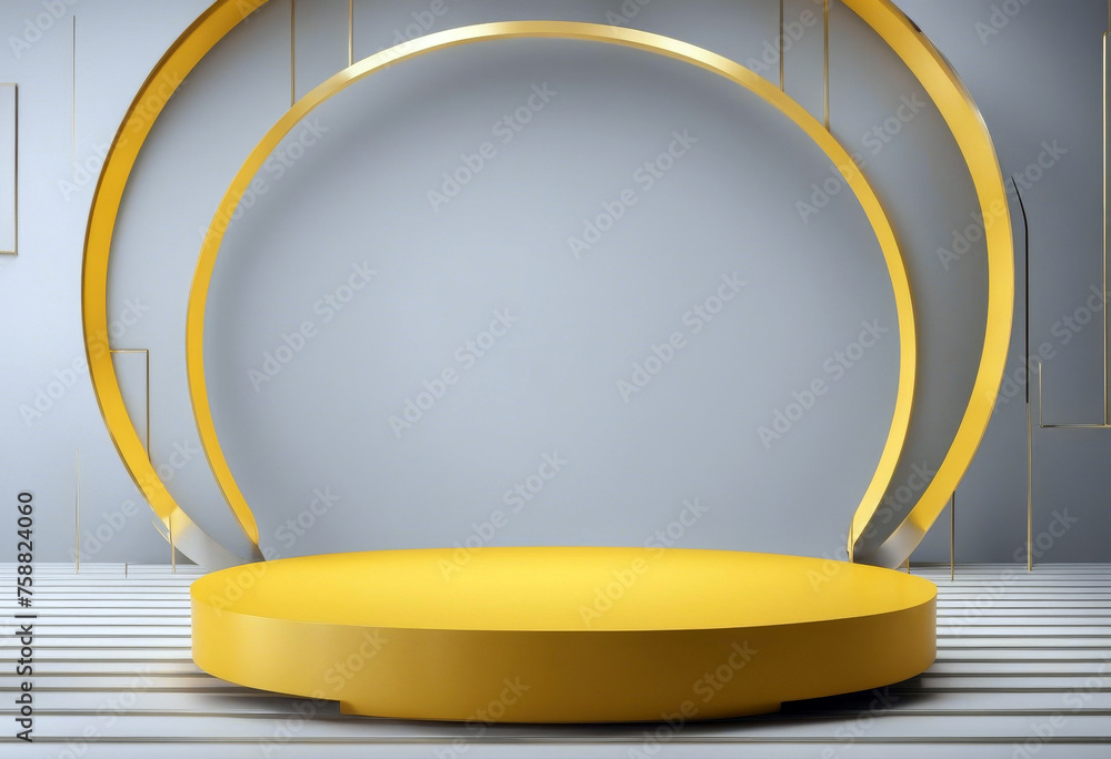 Poster podium presentation yellow background circles product render 3d poduim dais product presentation cir