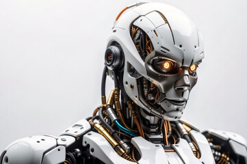 Robot portrait on isolated background technology concept.
