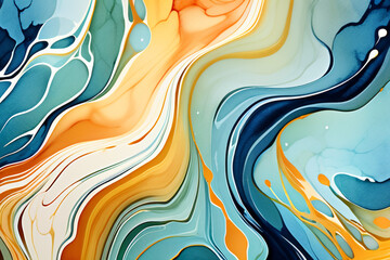 Closeup of abstract watercolor paint background texture with liquid fluid marbled paper texture banner texture. Generative AI (생성형 AI) - obrazy, fototapety, plakaty