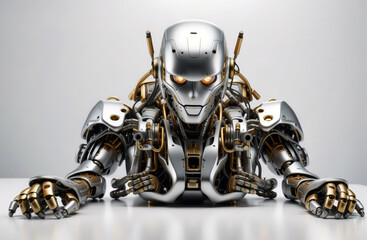 Robot portrait on isolated background technology concept.
