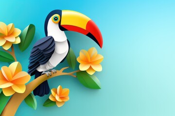 colorful tropical toucan paper art illustration