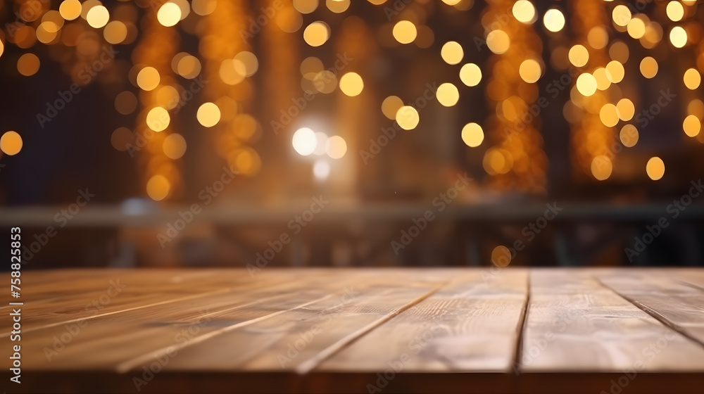Poster empty wooden table in front of new year background