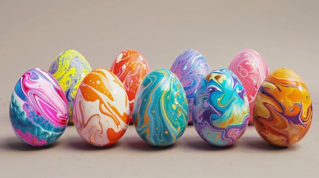 Colorful Marbled Easter Eggs 3D Model with Vibrant Patterns and Textures for Holiday Decoration and Celebration Concept