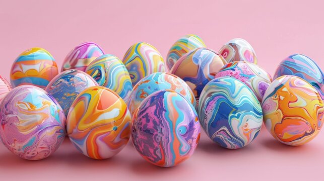 Colorful Marbled Easter Eggs 3D Model with Vibrant Patterns and Textures for Holiday Decoration and Celebration Concept