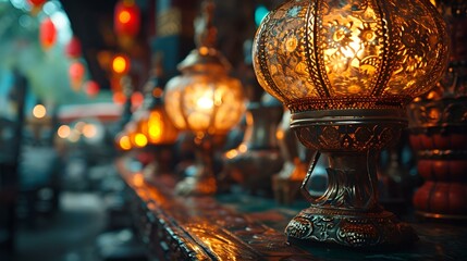 Muslim holiday Ramadan background with eid lantern or lamp
