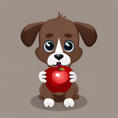 사과를 먹고 있는 귀여운 강아지