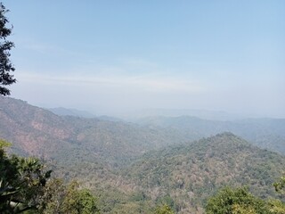 The sky is cloudy with a sea of ​​fog, view from the top of mountain in Southeast Asia