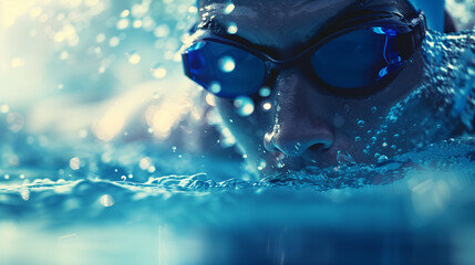 Man Swimming With Goggles close up