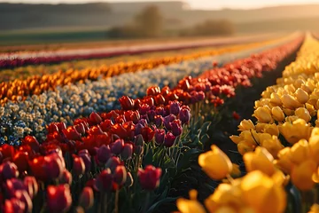 Foto op Plexiglas Flower fields in the Netherlands seen from above ai generated art.  © Tsanko