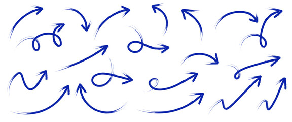Curved arrows. Set of vector hand drawn arrows. Collection of pointers.