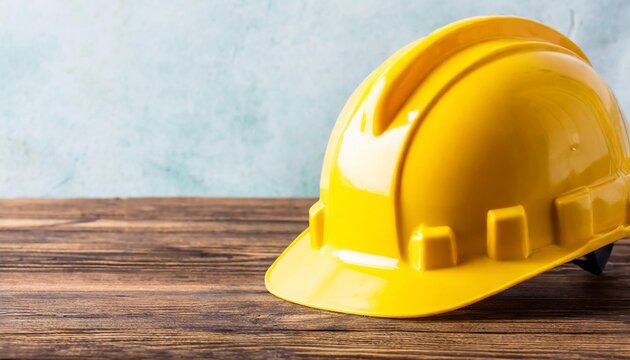 yellow safety helmet on wooden table background ppt background