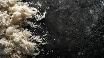 A solitary, dark backdrop showcasing plush sheep wool white  wool and space, Generative AI. - obrazy, fototapety, plakaty