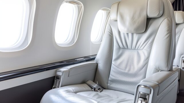 First class business luxury seats for vacations or corporate airplane travel with copy space area wide banner with copy space area
