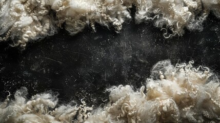 A solitary, dark backdrop showcasing plush sheep wool white  wool and space, Generative AI. - obrazy, fototapety, plakaty