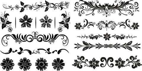 floral dividers and flower silhouettes for your design - obrazy, fototapety, plakaty