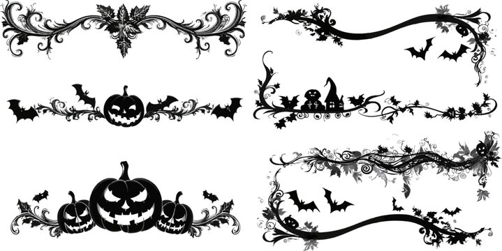 Set of black vector halloween borders