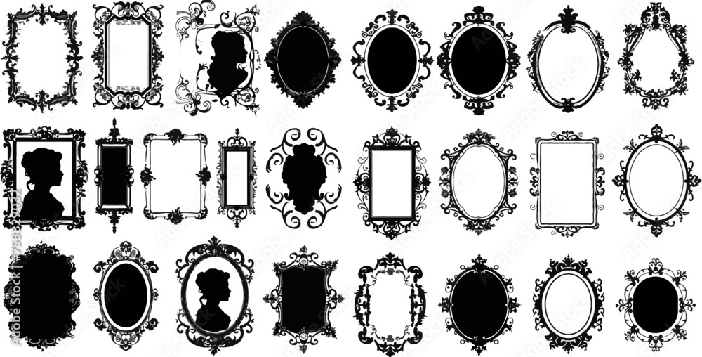 Wall mural Silhouette Vector set of 50 frames and vintage style