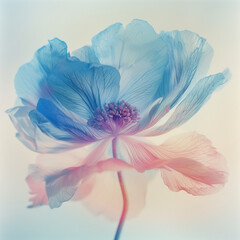 Creative layout made with pastel spring  flower on pastel pink and blue  background. Minimal nature composition with copy space.	

