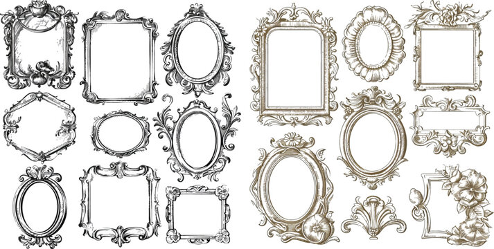 Set of vector hand drawn vintage frames