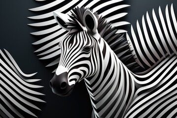 Fototapeta premium black and white zebra paper art illustration