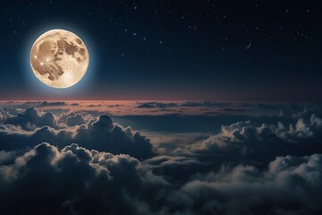 A mesmerizing glowing moon over a beautiful cloudscape in the night created with generative ai