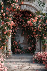 Place with arch for vintage wedding ceremony Beautiful floral arrangement
