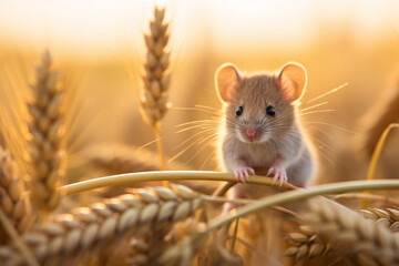 Cute small mouse in cornfield
