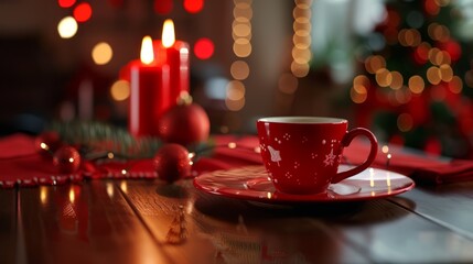 Fototapeta premium Red cup on a christmas table