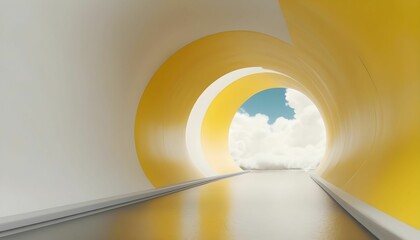 Obraz premium 3d render, abstract minimal yellow background with white clouds flying out the tunnel created with generative ai.