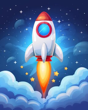 Cute space theme illustration background, blue background shade.