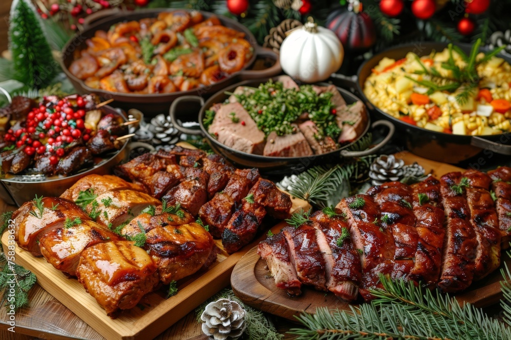 Poster a variety of delicious dishes and ingredients are spread out on a table, showcasing a colorful array