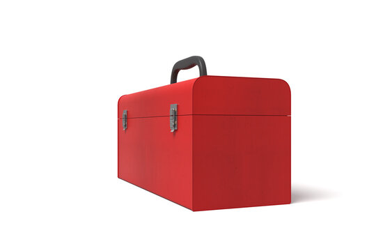 Angled red toolbox with visible latches