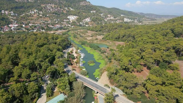 An aerial view of beautiful Mugla Ortaca Sarigerme. High quality 4k footage