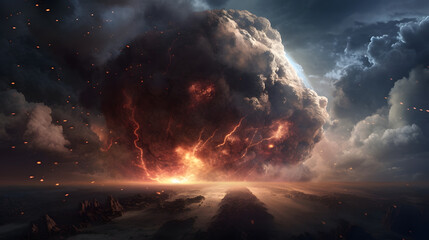 Fototapeta premium Epic Meteor Strike: Create an image depicting a breathtaking meteorite impact on a planet