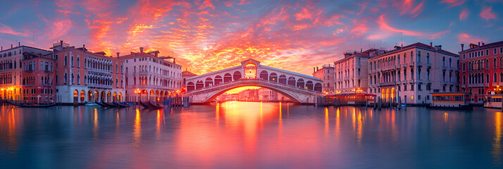 Rialto Bridge Across Grand Canal and Waterfront,
Venice Italy , romance , bridge , cruise