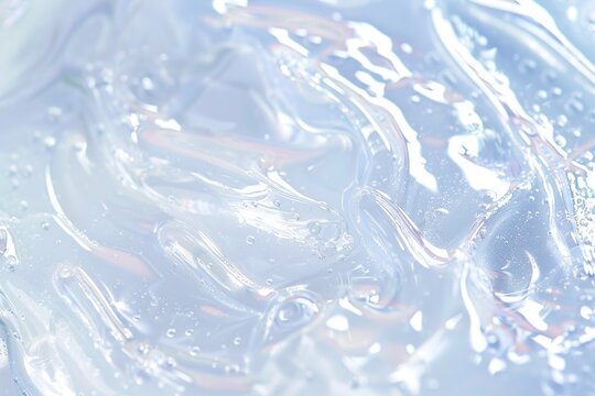 Gel Texture. Purple Transparent Cosmetic Gel Primer with Splash and Bubbles. Anti Aging Hydro Serum. Hydrate Hyaluronic Acid Moisturizer. Clear Drop of Liquid Foundation Blob. Makeup Product. Closeup