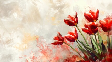 Tulip flowers over light background. Easter holiday, mothers day