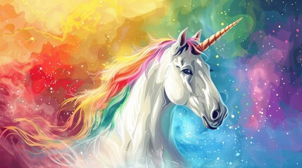 Obraz na płótnie Canvas Unicorn with colorful background and rainbow colored mane