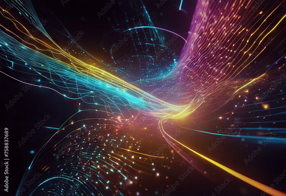 Poster motion graphic line art and dot design flowing speed. abstract led line colorful. concept of technol